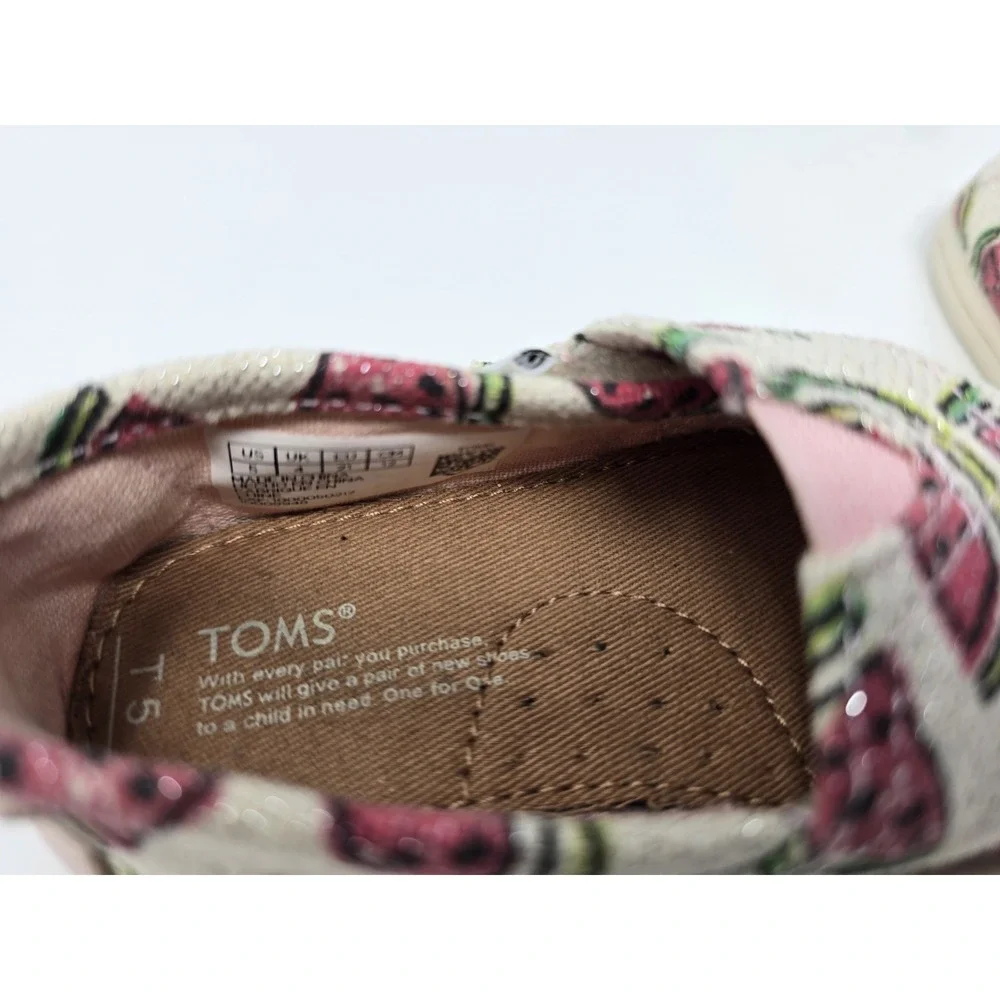 TOMS Tiny Kids Alpargata Shoes Watermelon Print Canvas Slip-On Size T5